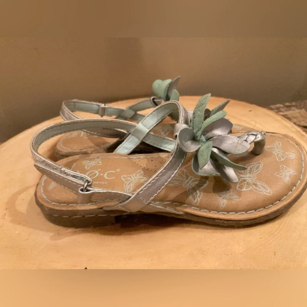 Born‎ BOC Girls Silver & Turquoise Floral Slingback Thongs Sandals Sz-11